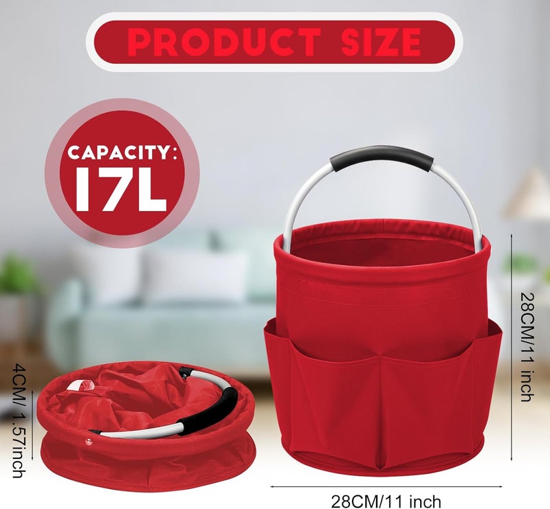 Ashmacdo Cleaning Caddy for Cleaning Supplies,17L Cleaning Supply Caddy with Handle Foldable Cleaning Supplies Organizer Bucket Cleaning Products Organizers for Home, Garden (Red) - Image 5